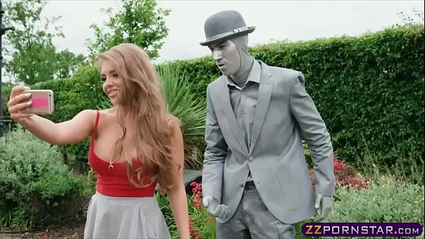 Big Busty chick fucks a living statue performer outdoors fresh Movies