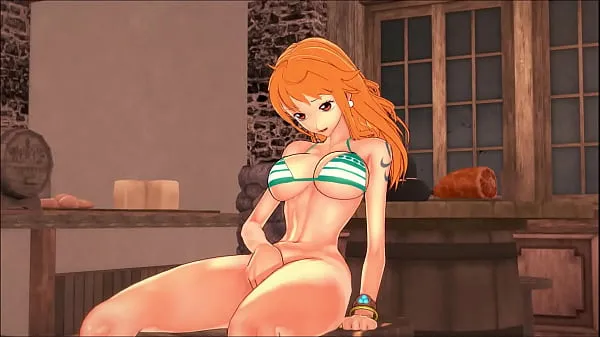 Grandes Nami rubs her pussy and masturbates. Uncensored Hentai filmes novos