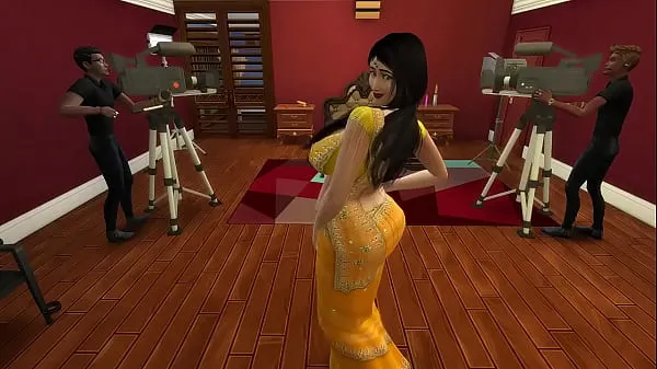 Big Desi Aunty Manju teasing horny guys by wearing a sexy yellow saree fresh Movies