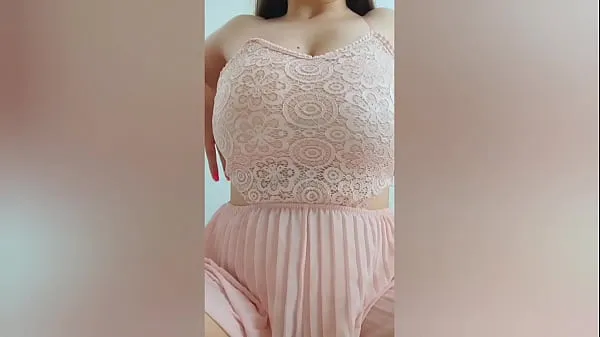 Big Young cutie in pink dress playing with her big tits in front of the camera - DepravedMinx fresh Movies